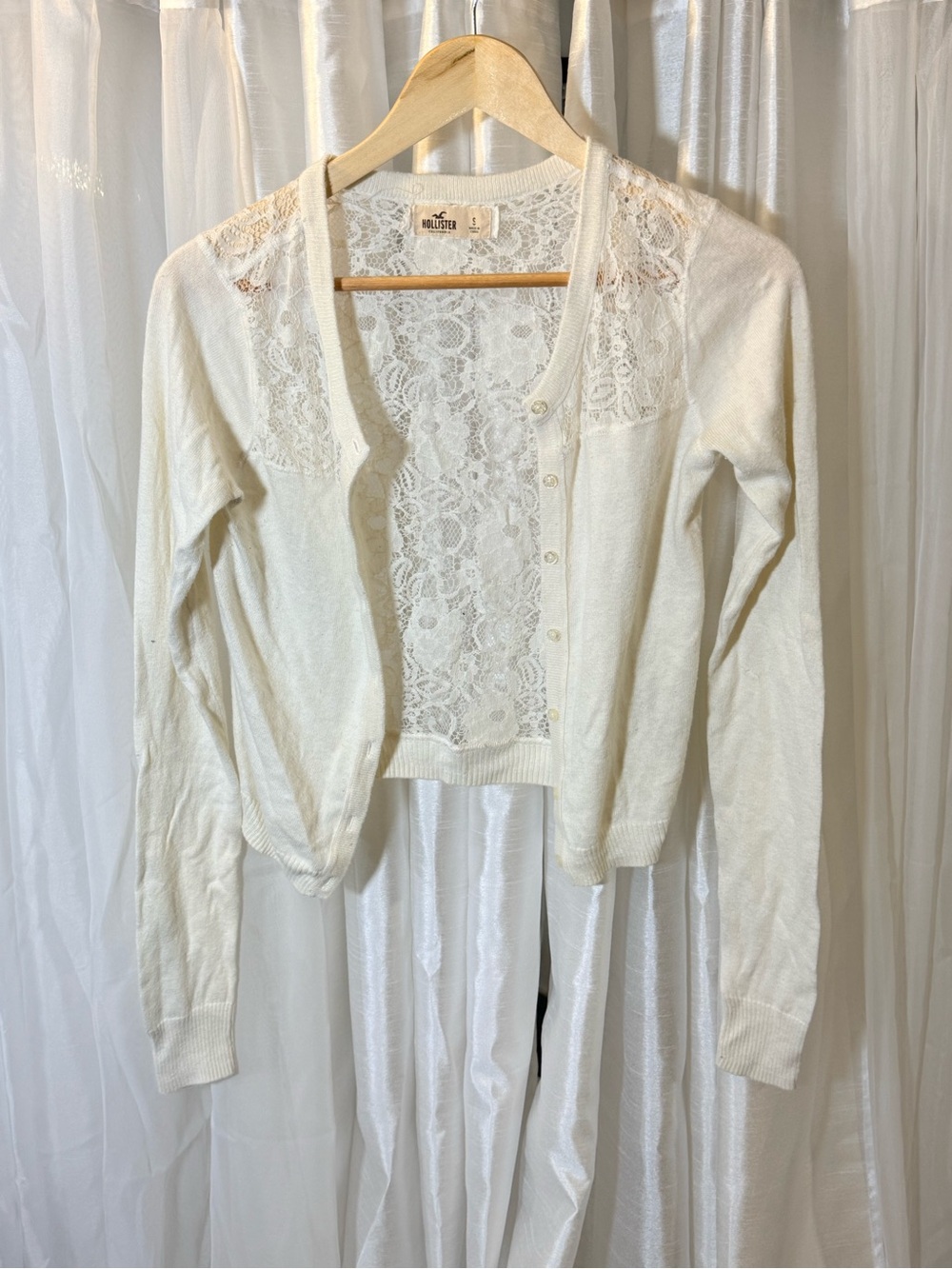 Hollister Cream Lace-Back Button Cardigan